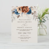 Invitation Mariage avec Code QR Herbe de Pampas Bleu Marine T (Debout devant)