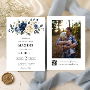 Invitation Mariage avec code QR photo Bleu poussiéreux, Nuit