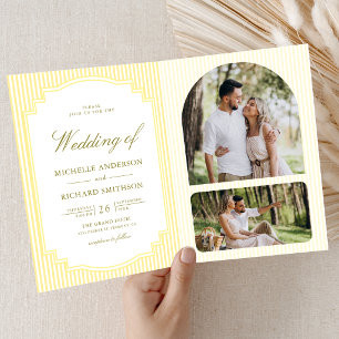Invitation Mariage avec code QR photo rayé jaune classique
