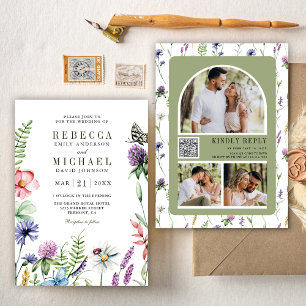 Invitation Mariage avec code QR pour collage photo de fleurs 