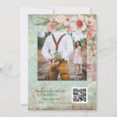 Invitation Mariage avec code QR pour photo rose et vert vinta (Dos)