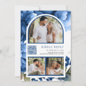 Invitation Mariage avec code QR sur pot Mason floral bleu roy (Dos)