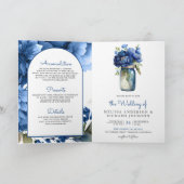 Invitation Mariage avec code QR sur pot Mason floral bleu roy (Intérieur)