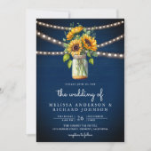 Invitation Mariage avec code QR sur pot Mason Tournesols Bleu (Devant)