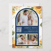 Invitation Mariage avec code QR sur pot Mason Tournesols Bleu (Dos)