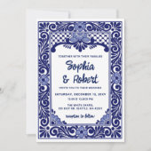 Invitation Mariage avec code QR Talavera bleu mexicain (Devant)