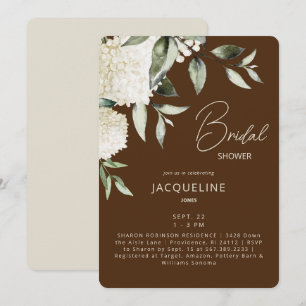 Invitation Mariage avec des Hydrangeas Marron et Crème Blanch