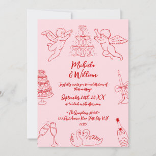 Invitation Mariage avec Dessins au Trait et Écriture Manuscri