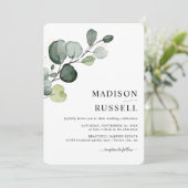 Invitation Mariage avec éclaboussures dorées et verdure d'euc (Debout devant)