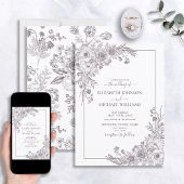 Invitation Mariage avec écriture artistique de ligne florale 