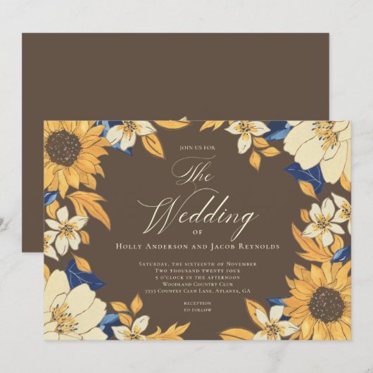 Invitation Mariage avec écriture Sunflower aquarelle (Devant / Derrière)