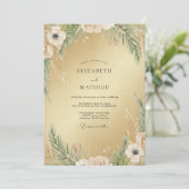 Invitation Mariage avec feuillage de mousse Champagne (Debout devant)