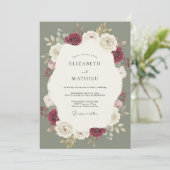 Invitation Mariage avec feuillage de mousse de Bourgogne (Debout devant)