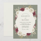 Invitation Mariage avec feuillage de mousse de Bourgogne (Devant / Derrière)