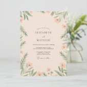 Invitation Mariage avec feuillage d'eucalyptus champagne (Debout devant)