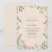 Invitation Mariage avec feuillage d'eucalyptus champagne (Devant / Derrière)