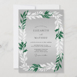 Invitation Mariage avec feuillage gris verdâtre