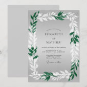 Invitation Mariage avec feuillage gris verdâtre (Devant / Derrière)