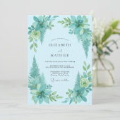 Invitation Mariage avec feuillage peint aqua (Debout devant)
