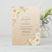 Invitation Mariage avec feuillage peint champagne (Debout devant)
