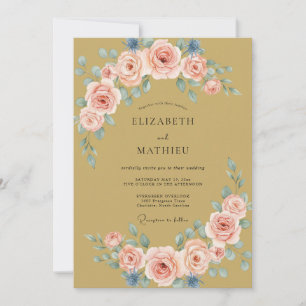 Invitation Mariage avec Fleuron de Pêche Peint
