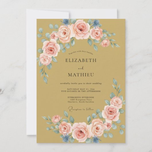 Invitation Mariage avec Fleuron de Pêche Peint (Devant)