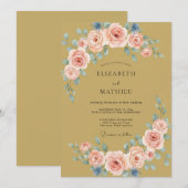 Invitation Mariage avec Fleuron de Pêche Peint (Devant / Derrière)
