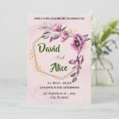 Invitation Mariage avec fleurs d'aquarelle rose, cadre or (Debout devant)