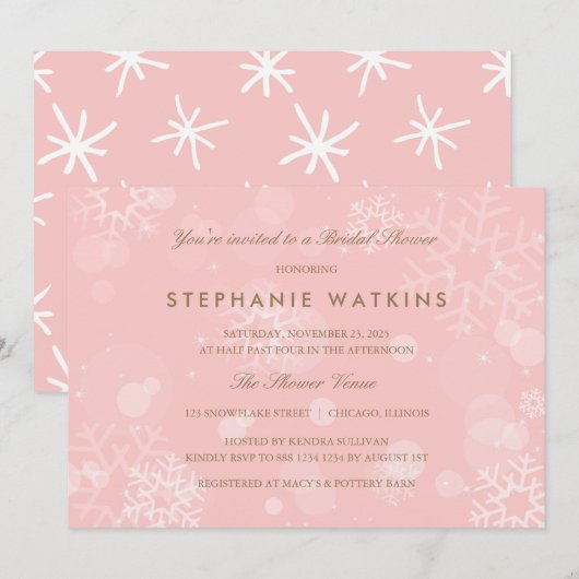 Invitation Mariage avec flocons de neige roses et blancs (Devant / Derrière)