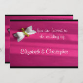 Invitation Mariage avec fond rose et nœud blanc (Devant / Derrière)