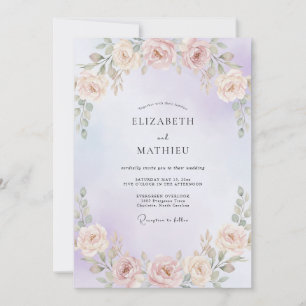 Invitation Mariage avec Guirlande de Pêche Pervenche