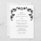 Invitation Mariage avec guirlandes noires élégantes et ensorc (Devant)