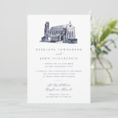 Invitation Mariage avec Illustration de Église Classique Vint (Debout devant)