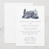 Invitation Mariage avec Illustration de Église Classique Vint (Devant / Derrière)