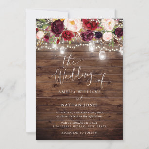 Invitation Mariage avec lumières florales en bois rustique de