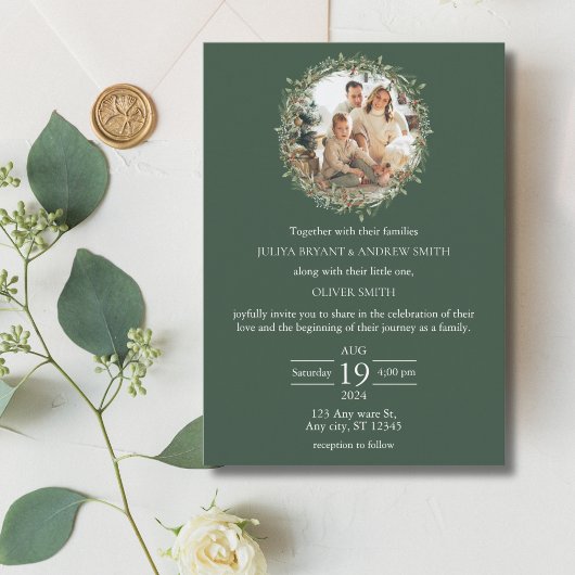 Invitation Mariage avec mariage photo vert enfant