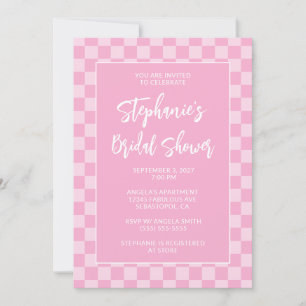 Invitation Mariage avec Motif à Carreaux Rose Monotone