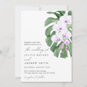 Invitation Mariage avec orchidée blanche sur feuille tropical (Devant)
