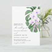 Invitation Mariage avec orchidée blanche sur feuille tropical (Debout devant)
