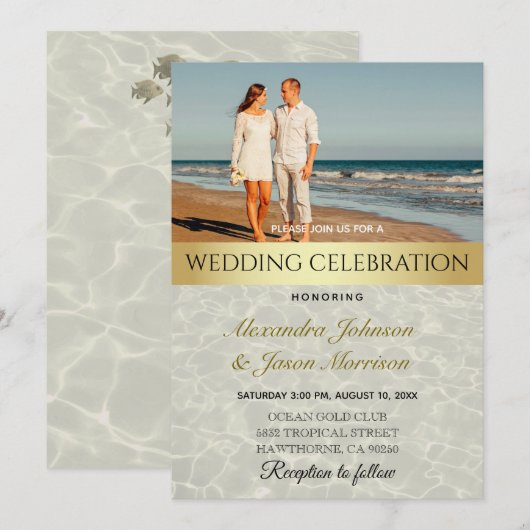 Invitation Mariage avec photo de plage (Devant / Derrière)