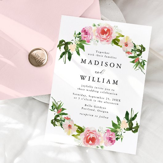 Invitation Mariage avec Projection Florale Rose Tendre
