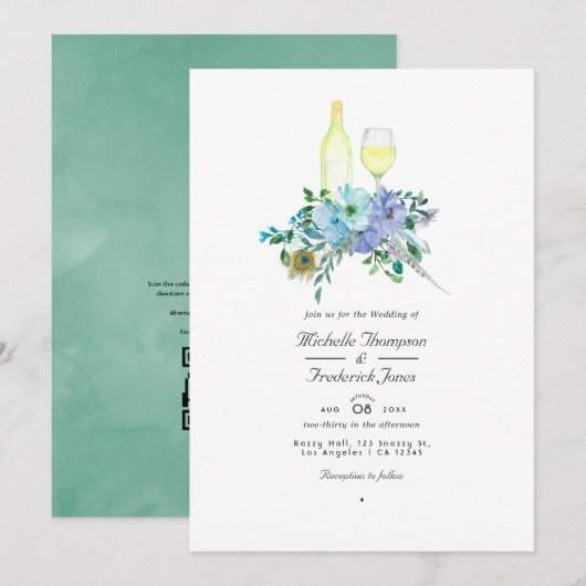 Invitation Mariage avec QR Code de Dégustation de Vin Bohème (Devant / Derrière)