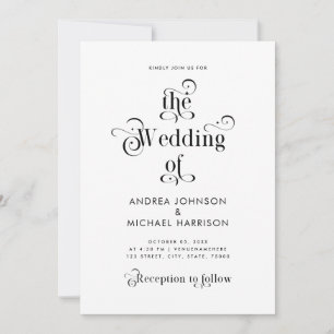 Invitation Mariage avec QR Code en Typographie Vintage Noir &