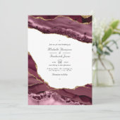 Invitation Mariage avec QR Code RSVP en Agate Bourgogne et Or (Debout devant)