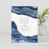 Invitation Mariage avec QR Code RSVP Navy et Agate Argentée (Debout devant)