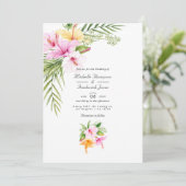 Invitation Mariage avec QR Code RSVP Plage Fleur Tropicale (Debout devant)
