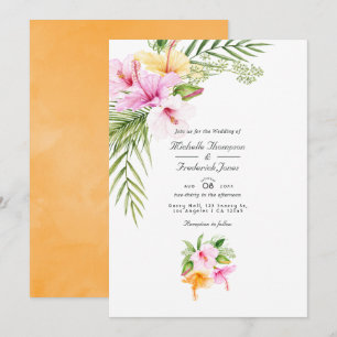 Invitation Mariage avec QR Code RSVP Plage Fleur Tropicale