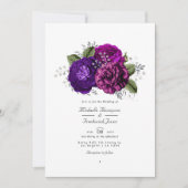 Invitation Mariage avec réponse QR Code à fleurs violet royal (Devant)