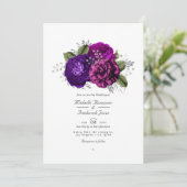 Invitation Mariage avec réponse QR Code à fleurs violet royal (Debout devant)