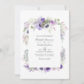 Invitation Mariage avec réponse QR Code Fleur Violet Poussiér (Devant)
